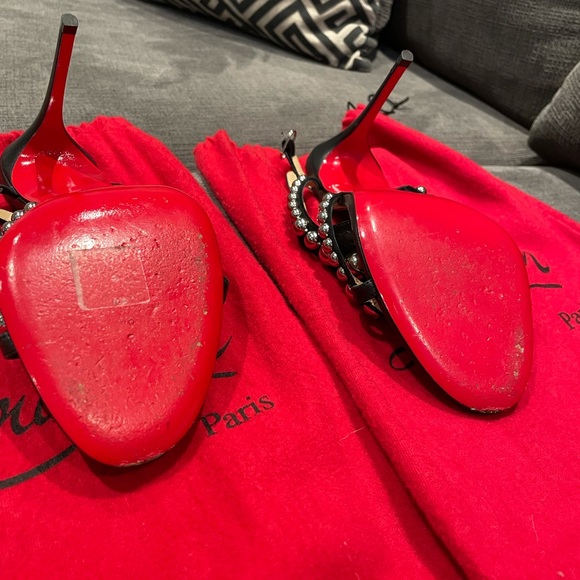 Christian Louboutin Black 100mm Leather Sandals - Picture 4 of 6